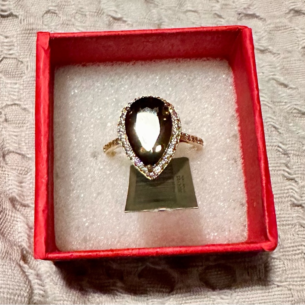 Genuine 3.28 carats Smoky Quartz ring in rose gold with genuine white sapphires - Picture 7 of 7